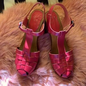 🌺 Bright raspberry pink leather & wood clog sandals made in Italy magical